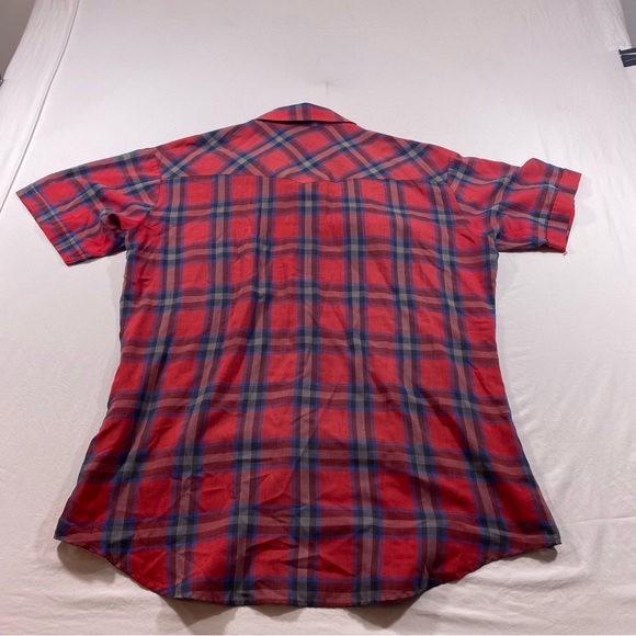 Branded Shirt Men Large Western Plaid Pearl Snap button Red Short sleeve Shirt. - Picture 4 of 7